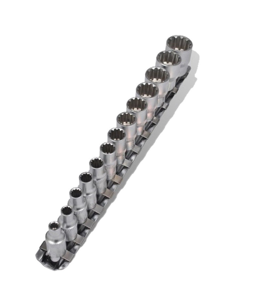 Set Kit 13 Pz Chiavi Bussole Torx Millerighe 1/4" 4-14mm Scalanati Striscia Clip
