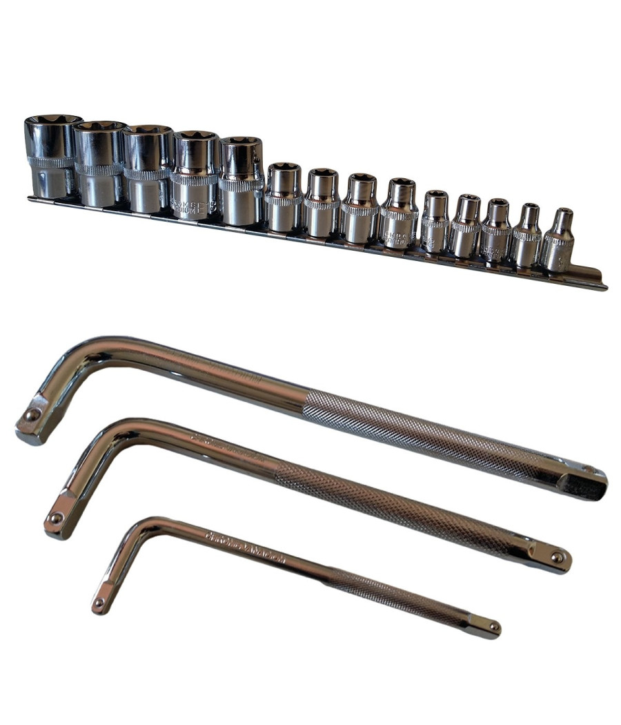 Set Kit 14 Chiavi A Bussola Torx Millerighe 1/2"1/4"3/8" Da 4 A 24 Mm 3 Chiavi L