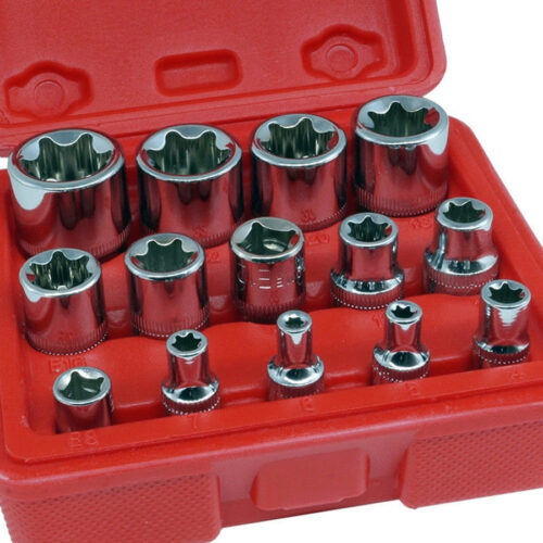 Set Kit 14 Pz Chiavi A Bussole Torx In Lega Da 4 A 24 Mm Attacco 1/2″ 1/4″ 3/8″