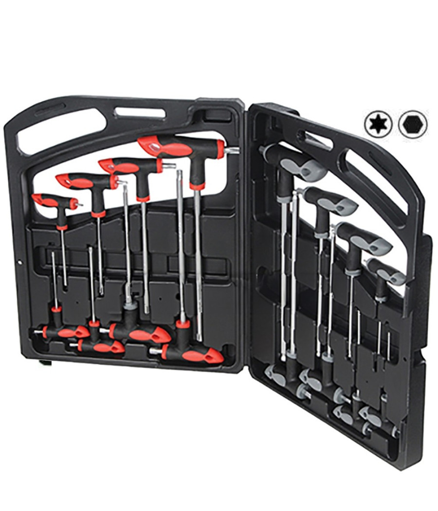 Set Kit 16 Pz Chiavi Chiave A T Esagonali E Torx Lunghe Valigetta Professionali