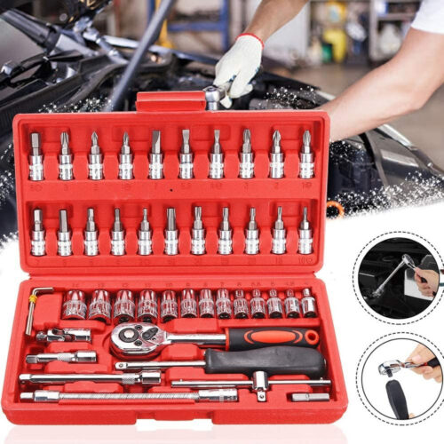 Set Kit 46 Pezzi Chiavi A Bussola Con Cricchetto 1/4″ Cacciavite Esagonale Tubo