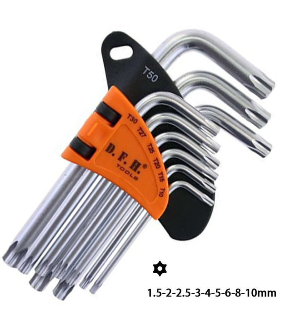 Set Kit 9 Chiavini Torx Forati T10-t50 Angolate Stella Brugola Chromo Vanadio - immagine 3