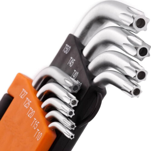Set Kit 9 Chiavini Torx Forati T10-t50 Angolate Stella Brugola Chromo Vanadio