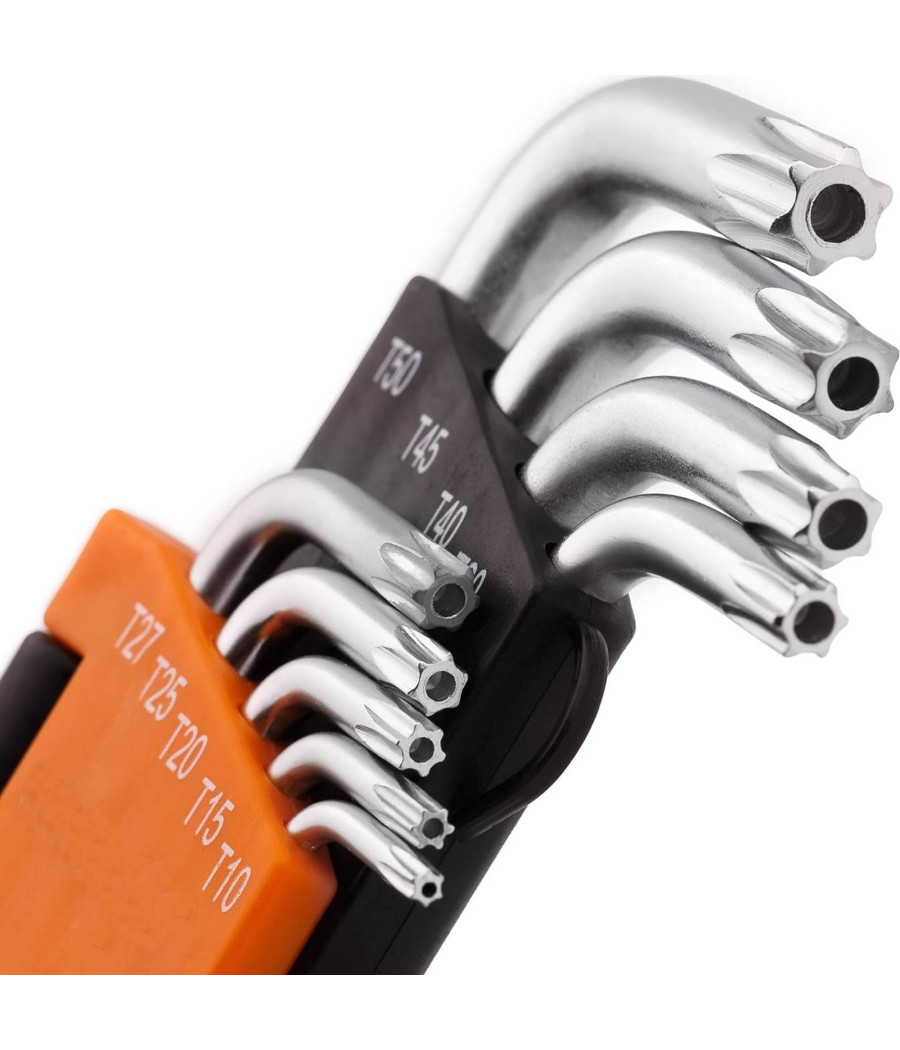 Set Kit 9 Chiavini Torx Forati T10-t50 Angolate Stella Brugola Chromo Vanadio