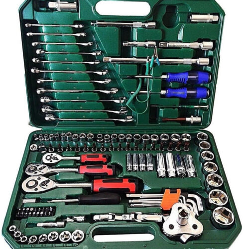 Set Kit Utensili 121 Pz Bussole Chiave Chiavi Cricchetto Attrezzi 1/4″ 3/8″ 1/2″