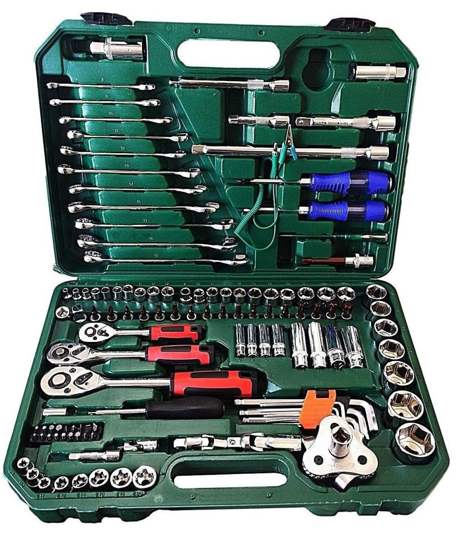 Set Kit Utensili 121 Pz Bussole Chiave Chiavi Cricchetto Attrezzi 1/4" 3/8" 1/2"