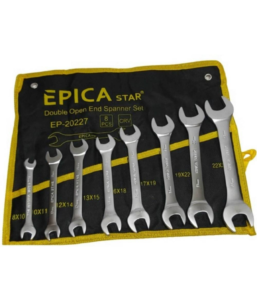 Set Serie Da 8 Pezzi Chiavi Fisse 8-24 Mm A Forchetta Doppie Crome Vanadium