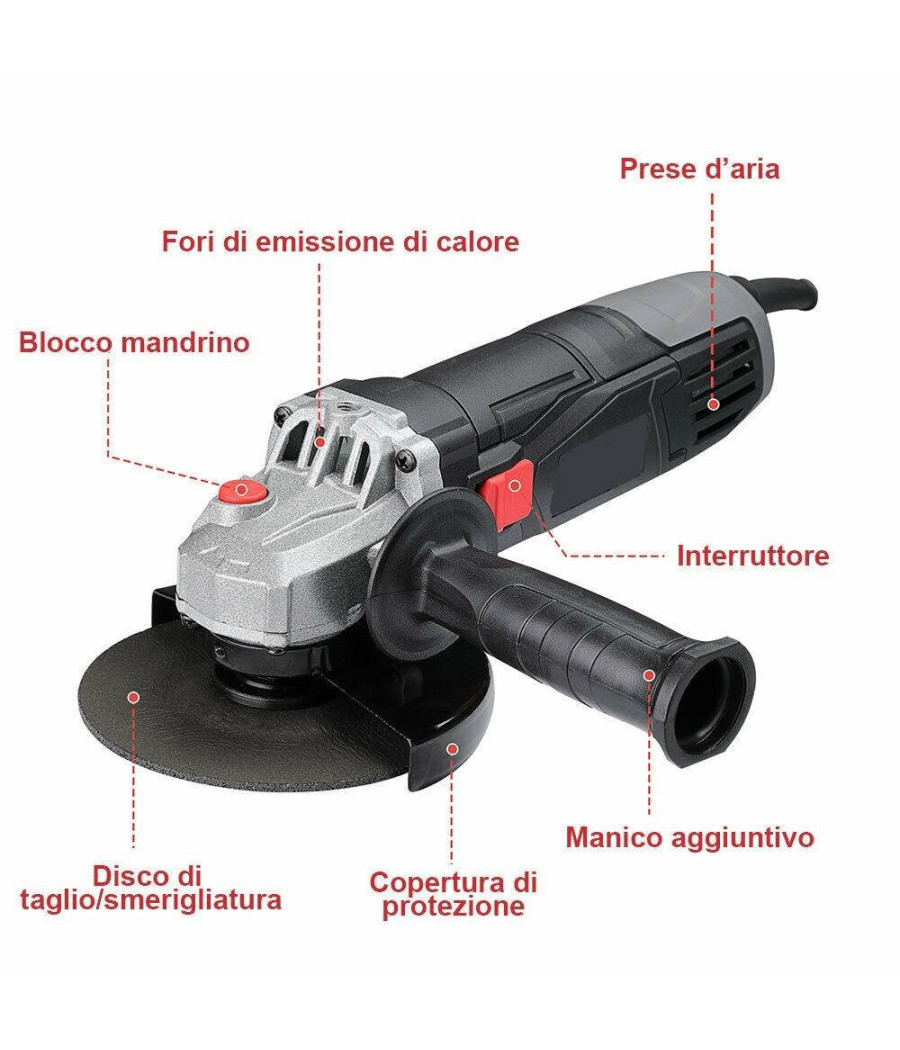 Smerigliatrice Angolare 750w Flex Frullino 125mm 6 Dischi E Manico Regolabile - immagine 3