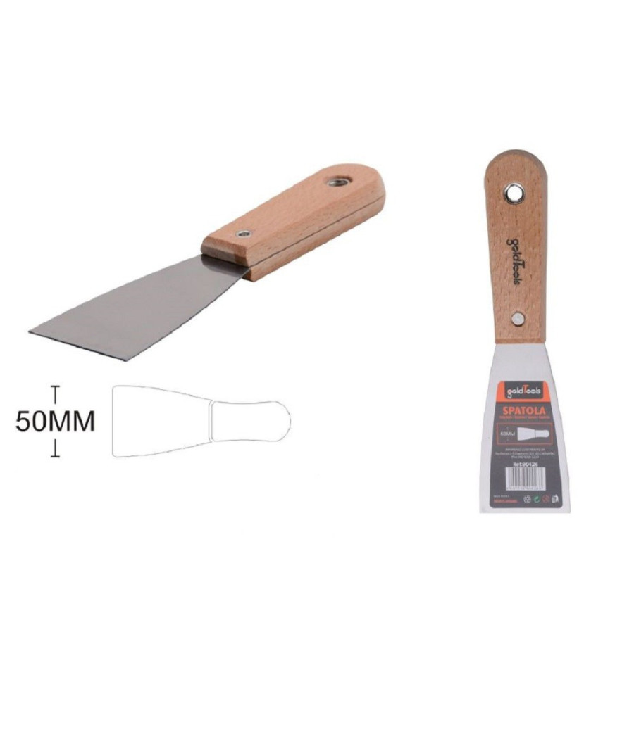 Spatola Per Pareti In Acciaio 50 Mm Ferramenta Con Maniglia In Legno 2" 90426