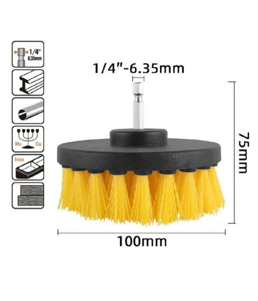 Spazzola In Nylon 100mm Attacco 1/4" Rotante Trapano Elettrico Per Pulizia 57239 - immagine 2