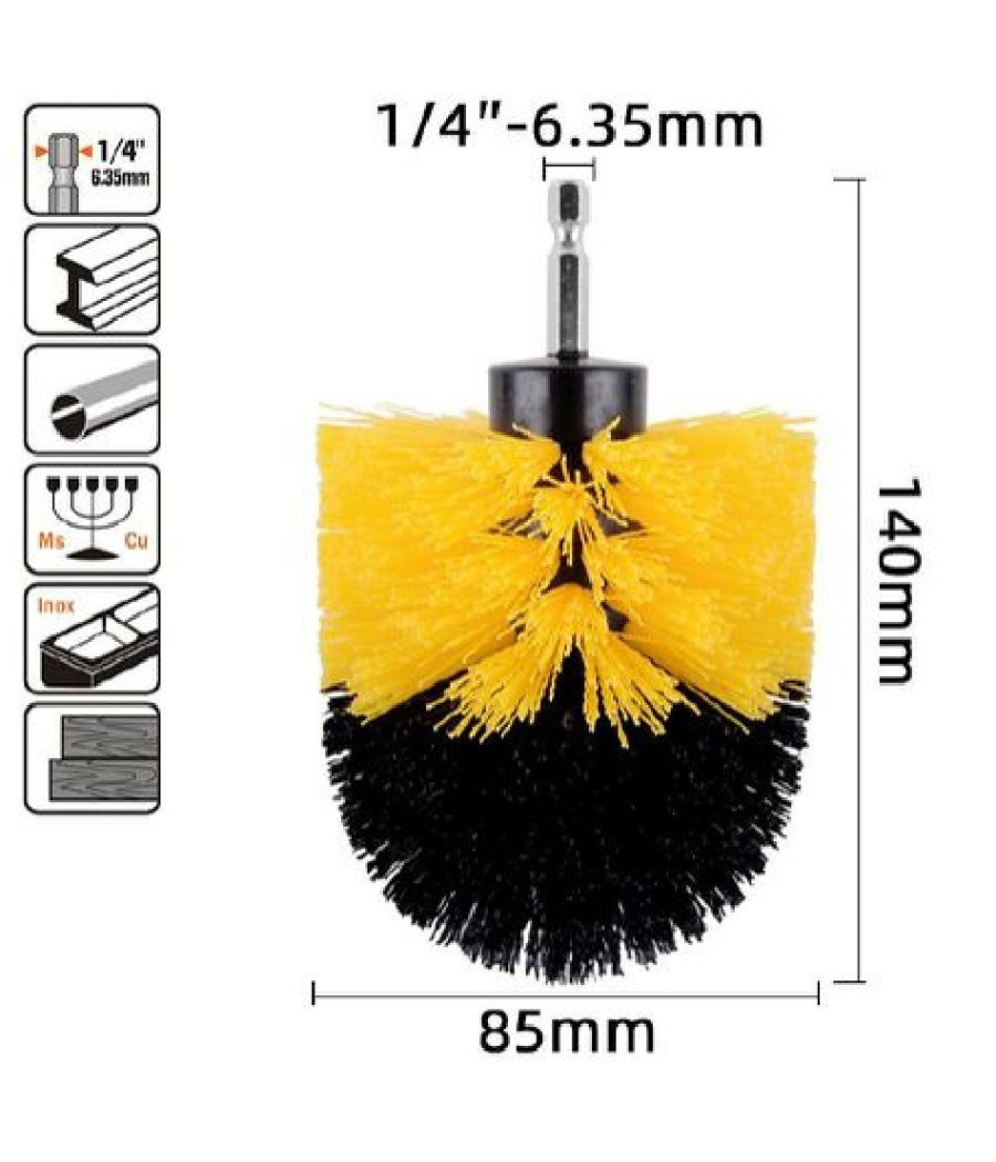 Spazzola In Nylon 85 Mm Attacco 1/4" Rotante Trapano Elettrico Per Pulizia 57238 - immagine 2