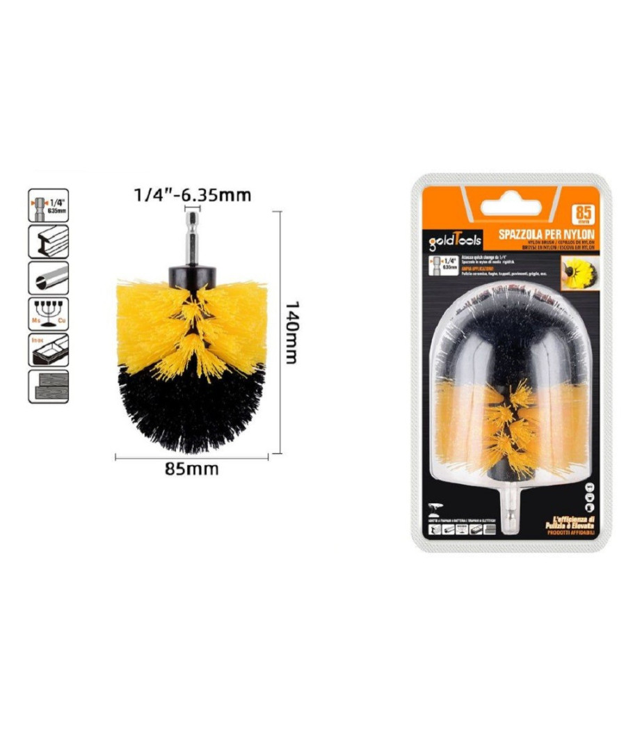 Spazzola In Nylon 85 Mm Attacco 1/4" Rotante Trapano Elettrico Per Pulizia 57238