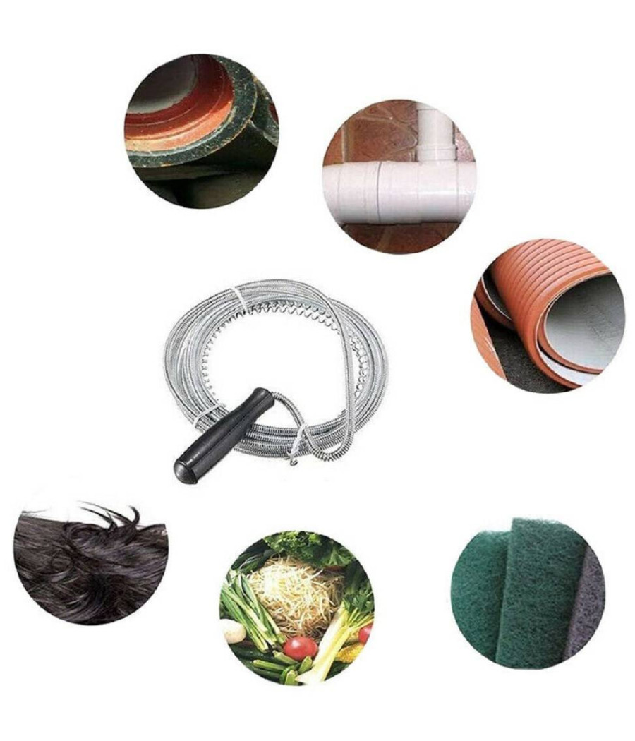 Sturalavandino Flessibile Molla Sonda Manuale Stura Tubi Spirale Scarichi 3mt - immagine 2