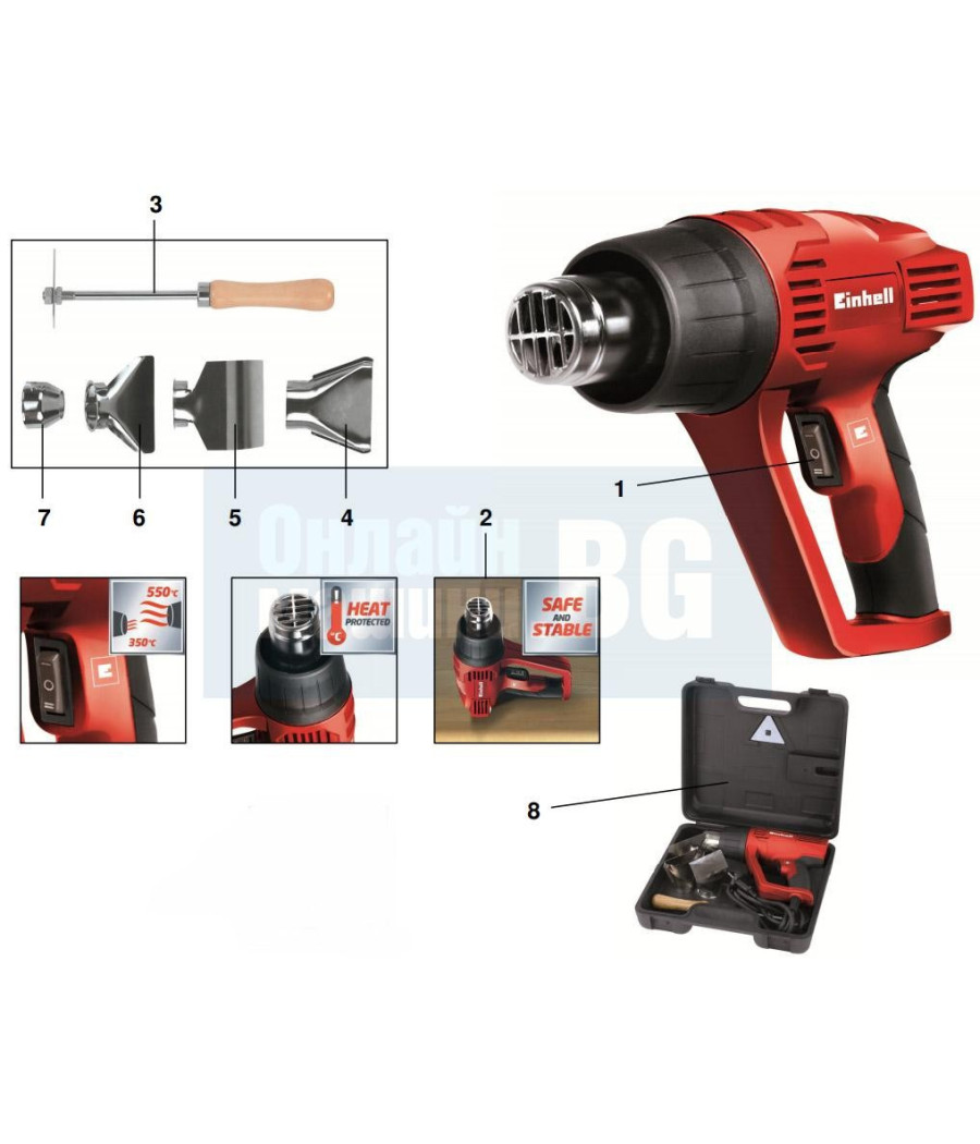 Sverniciatore Pistola Termica 350° 550° 2000w Th-ha 2000/1 Einhell + Accessori
