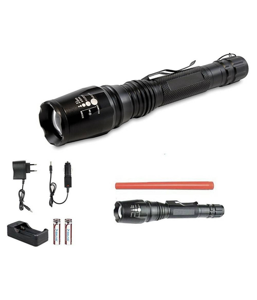 Torcia 100000 Lumen Tattica / Militare Sos Led T6 Ricaricabile Zoom 8668-t6