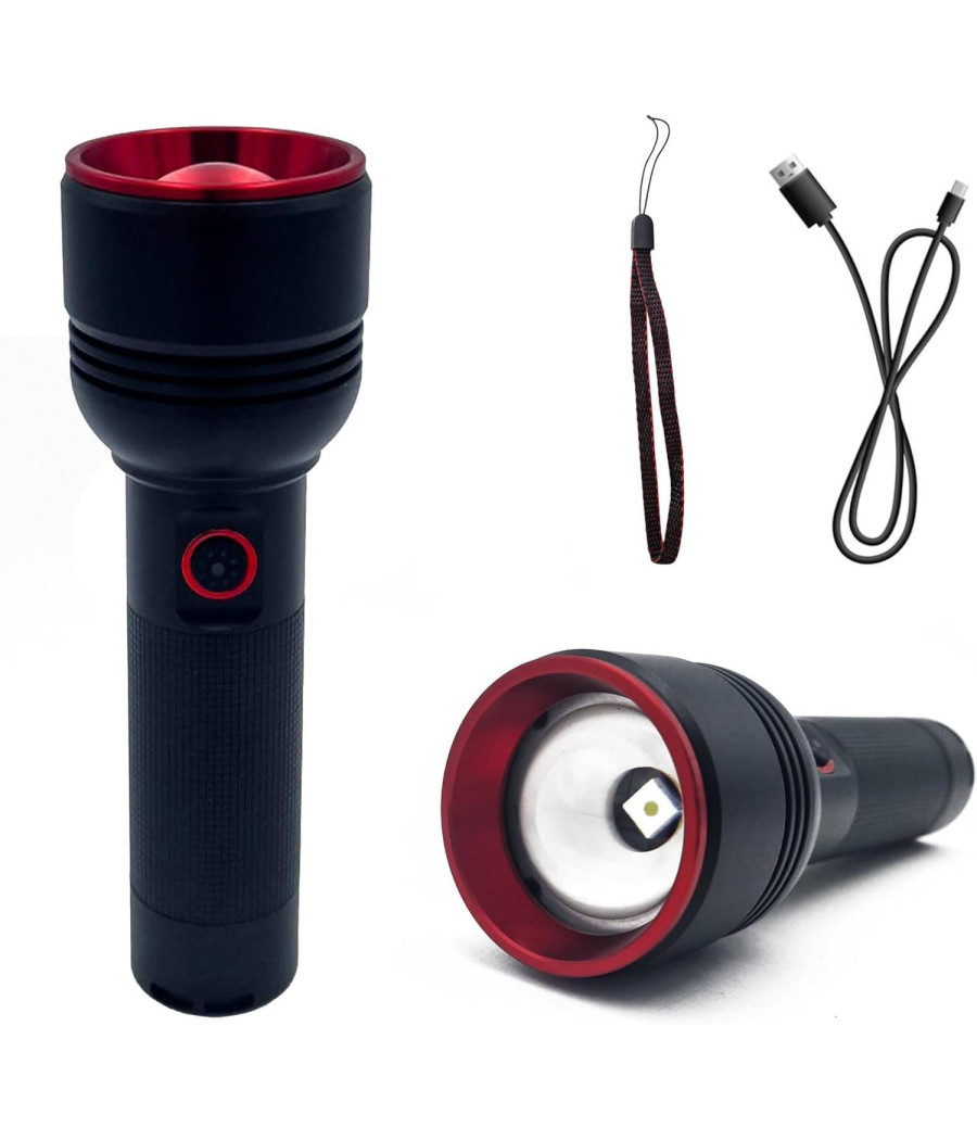 Torcia A Led Professionale Ricaricabile Potente Luce Zoom Fino A 500mt Powerbank