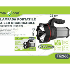 Torcia A Led Ricaricabile Tekone Tk2668 Portatile 5200mah 20 Led Luce