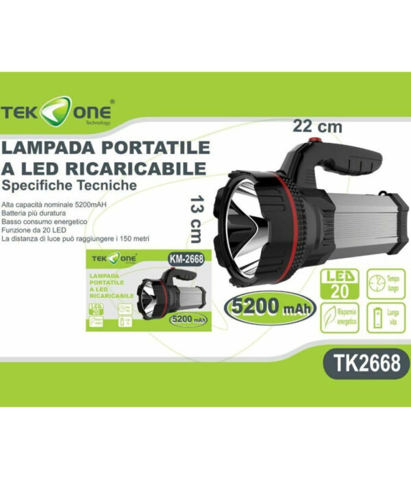 Torcia A Led Ricaricabile Tekone Tk2668 Portatile 5200mah 20 Led Luce