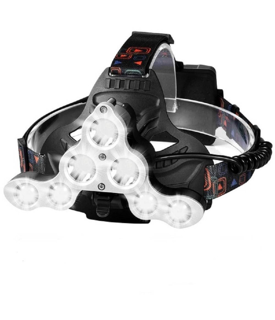 Torcia Lampada Frontale 7 Led Ricaricabile Pesca Grotte Fascio Luce Bianca - immagine 2