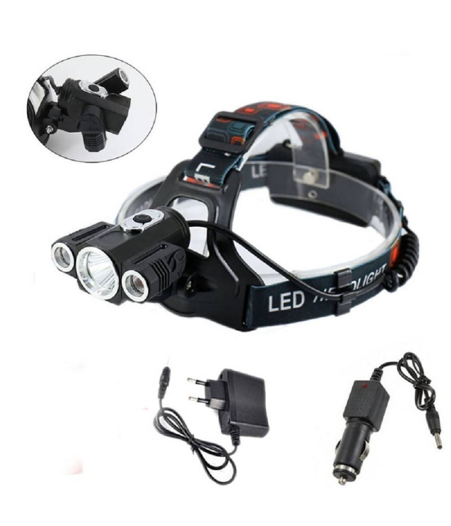 Torcia Lampada Frontale Led Ricaricabile 3led 5000 Lumen Cree T6 100mt 180° 1825 - immagine 2