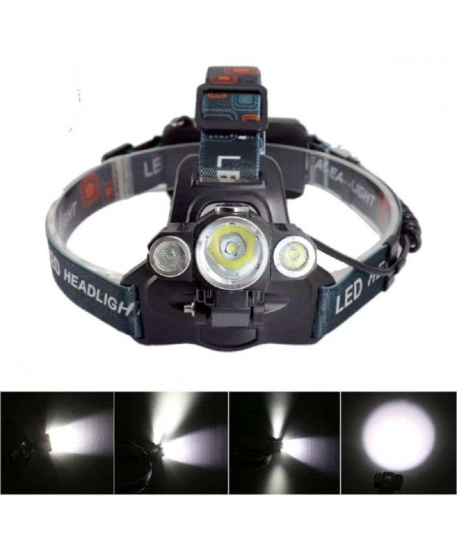 Torcia Lampada Frontale Led Ricaricabile 3led 5000 Lumen Cree T6 100mt 180° 1825 - immagine 3