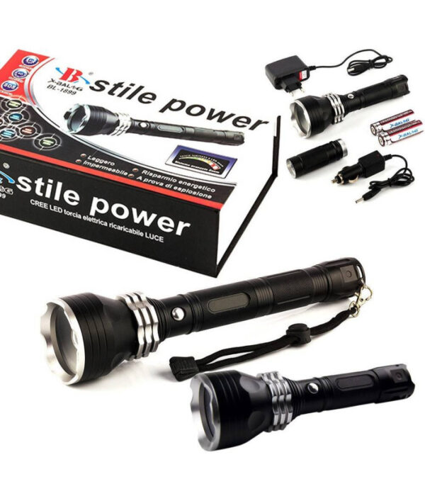 Torcia Lampada Led Cree T6 Ricaricabile 2000 Lumen 80000 W Con Prolunga Bl-1899