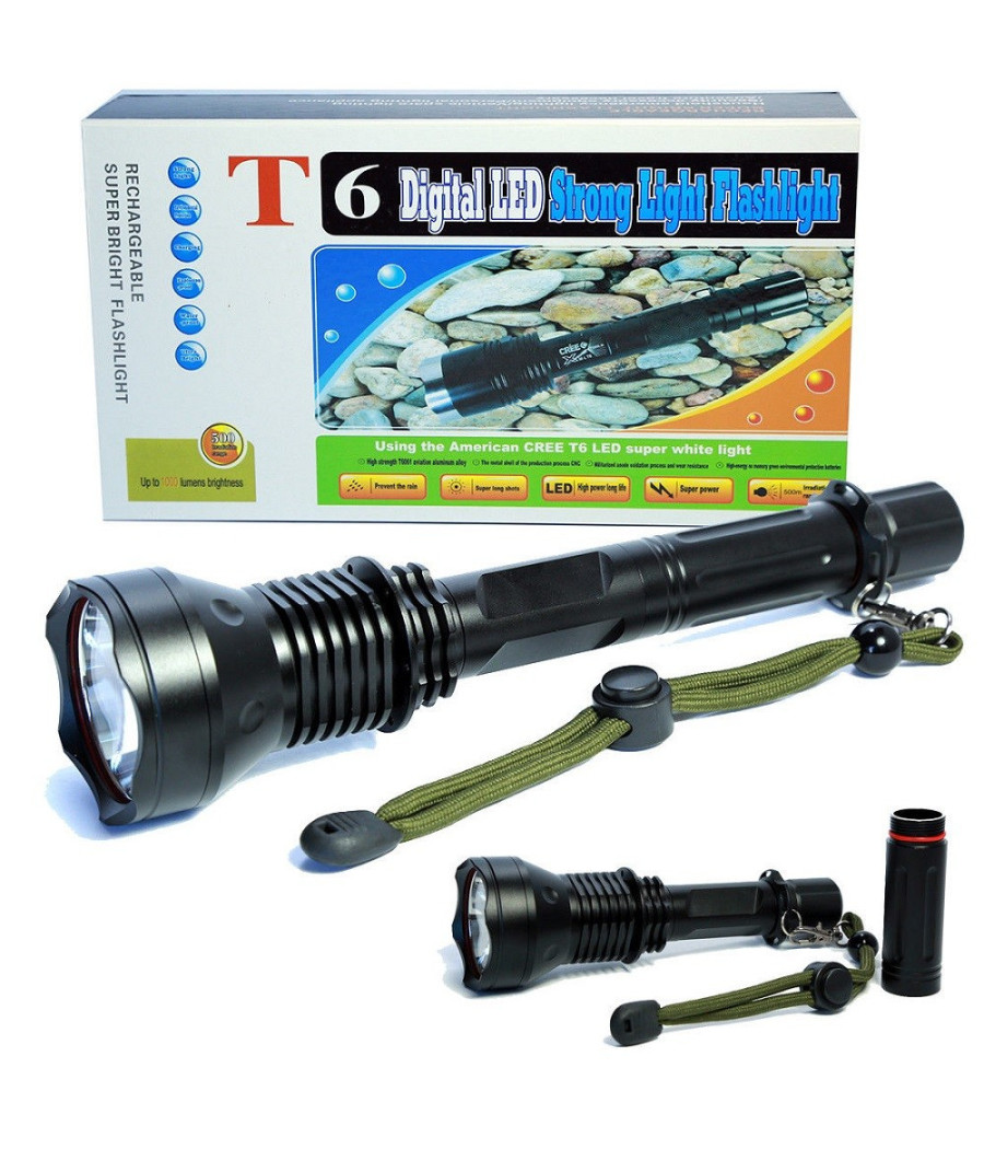 Torcia Lampada Led Cree T6 Ricaricabile Tattica Impermeabile Con Prolunga Xmlt6