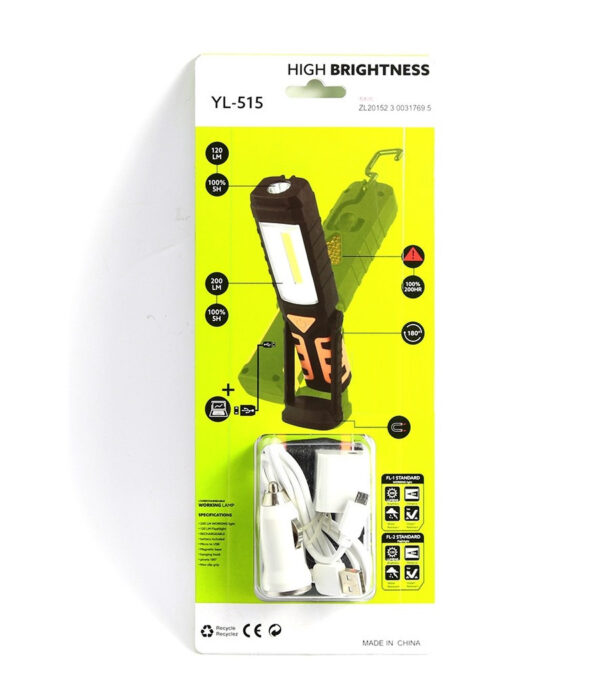 Torcia Lampada Portatile Ricaricabile Led Strip Cob - Base Orientabile E Ganci - immagine 3