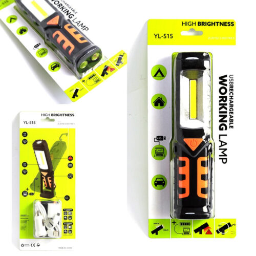 Torcia Lampada Portatile Ricaricabile Led Strip Cob – Base Orientabile E Ganci