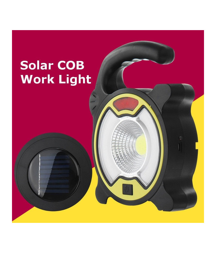 Torcia Led Cob Emergenza Luce Faro Da Lavoro Ricaricabile Con Pannello Solare - immagine 2