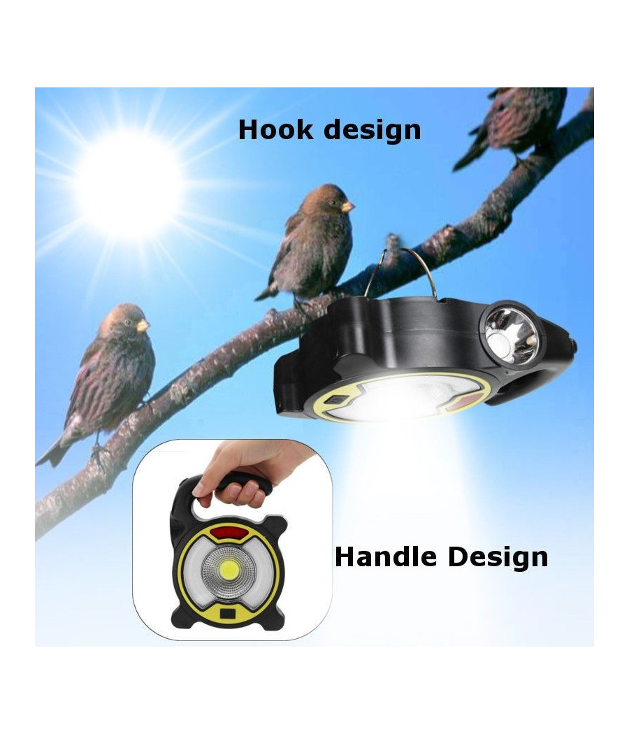 Torcia Led Cob Emergenza Luce Faro Da Lavoro Ricaricabile Con Pannello Solare - immagine 3