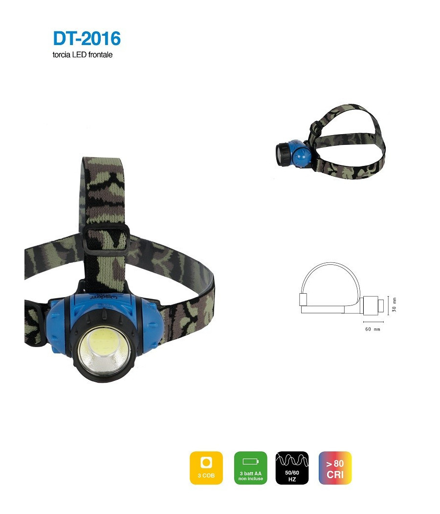 Torcia Led Cob Frontale Testa 3w Luce Regolabile Escursioni Pesca Gite Dt-2016 - immagine 2