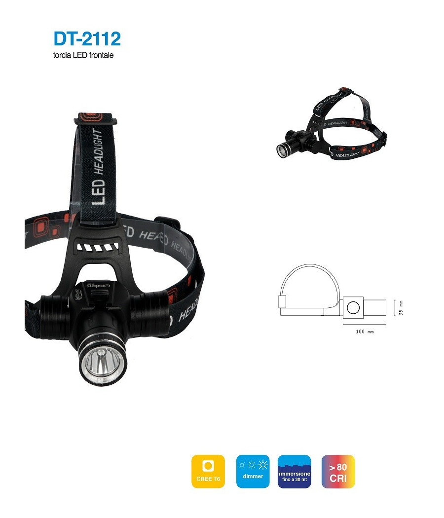 Torcia Led Cree T6 Frontale Da Testa Immersione Subacquea Ricaricabile Dt-2112 - immagine 3