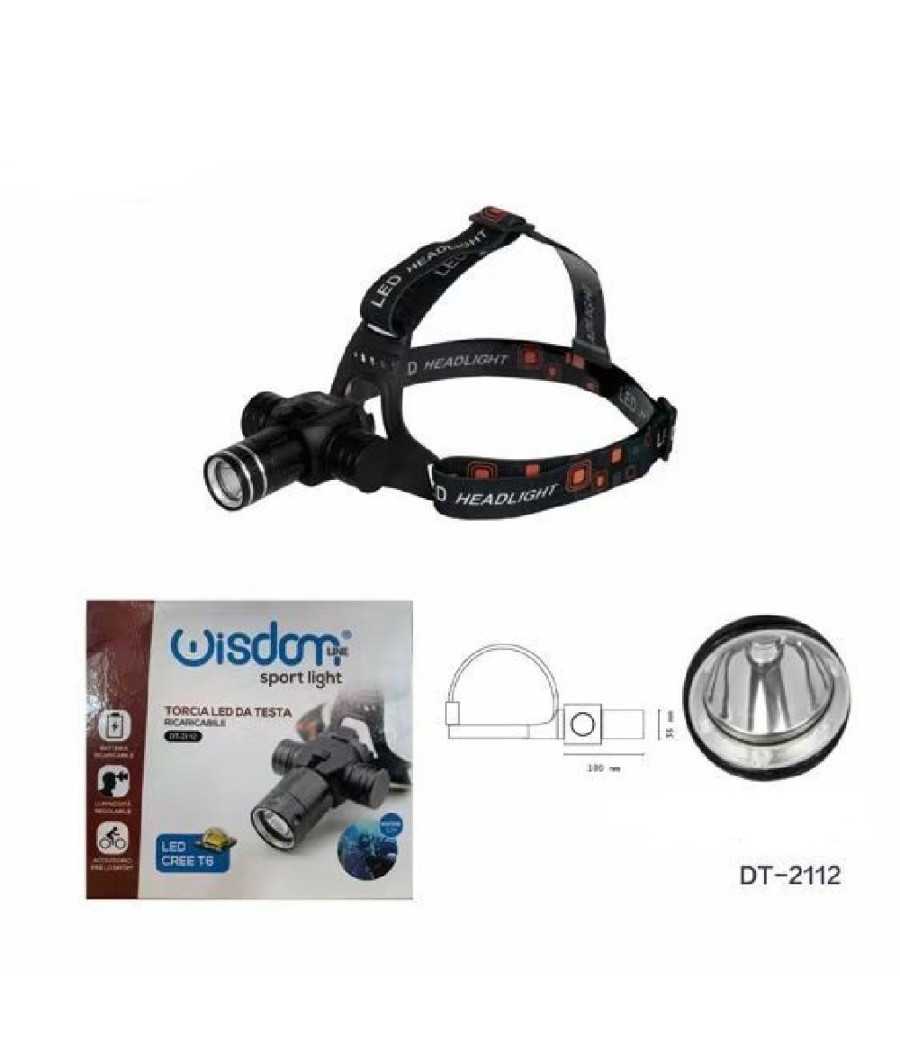 Torcia Led Cree T6 Frontale Da Testa Immersione Subacquea Ricaricabile Dt-2112