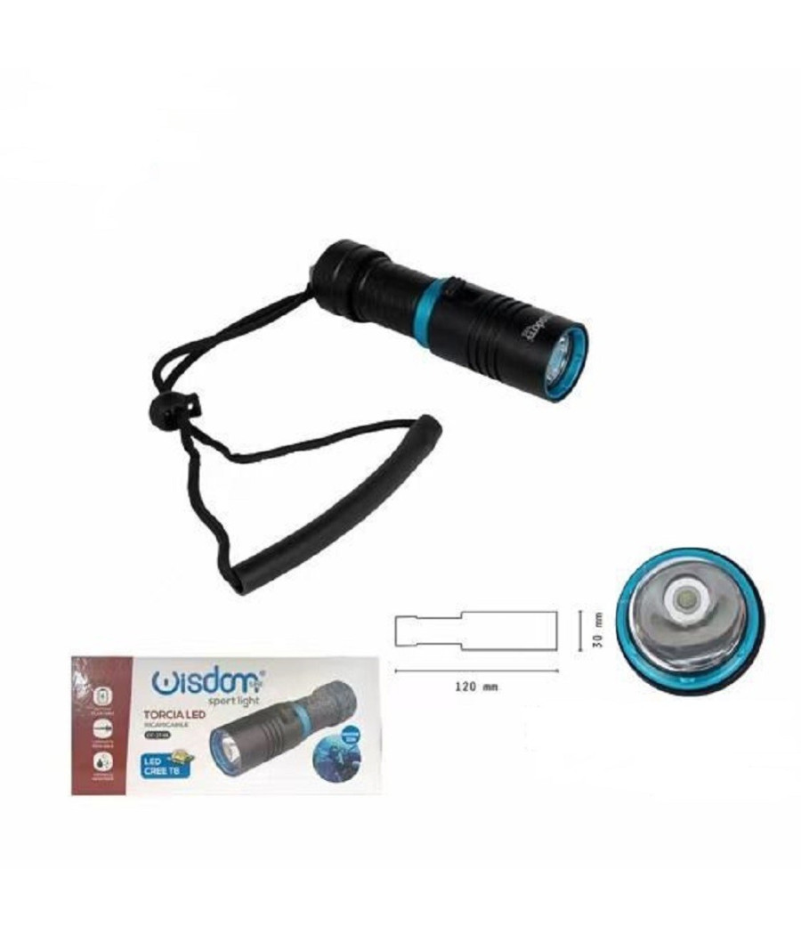 Torcia Led Cree T6 Ricaricabile Per Immersioni Subacquee Fino A 30 Metri Dt-2148