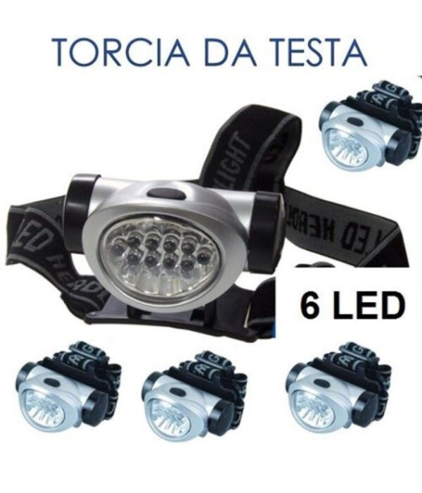 Torcia Led Frontale Da Testa Luce Lampada Ricaricabile 6 Led Camping Caccia - immagine 2