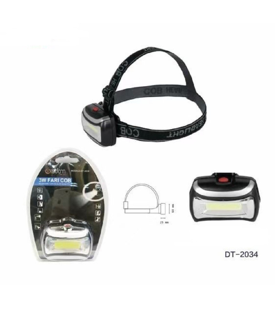 Torcia Led Frontale Testa 3w Led Fari Cob Escursioni Pesca Luce Regolabile Dt-2034