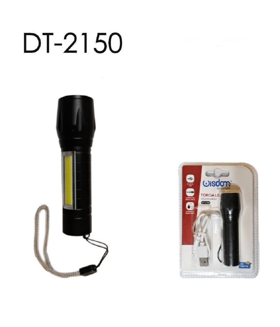 Torcia Led Ricaricabile Usb Cree T6 Luce Regolabile Campeggio Escursioni Dt-2150