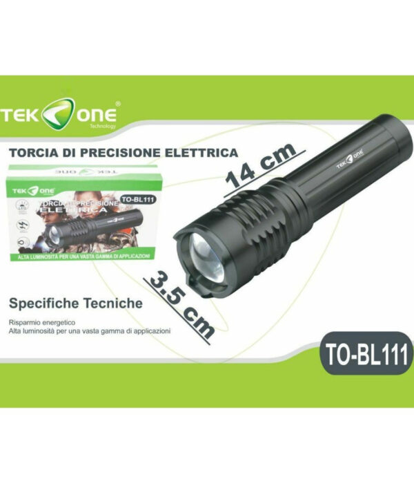 Torcia Led Tekone To-bl111 Con Zoom A Batteria Ricaricabile Luce Di Precisione - immagine 2
