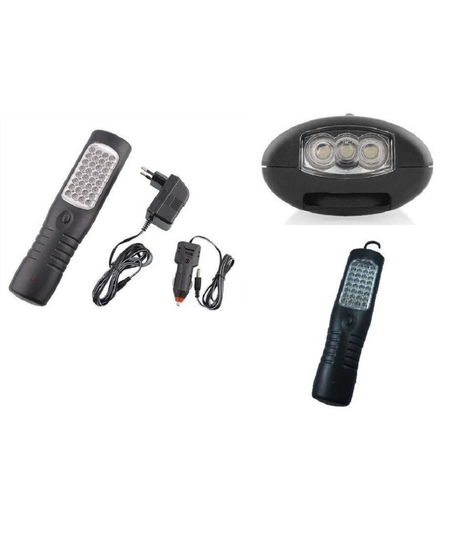 Torcia Portatile Lampada Emergenza 35 Led 3 In 1 Calamita Gancio Ricaricabile