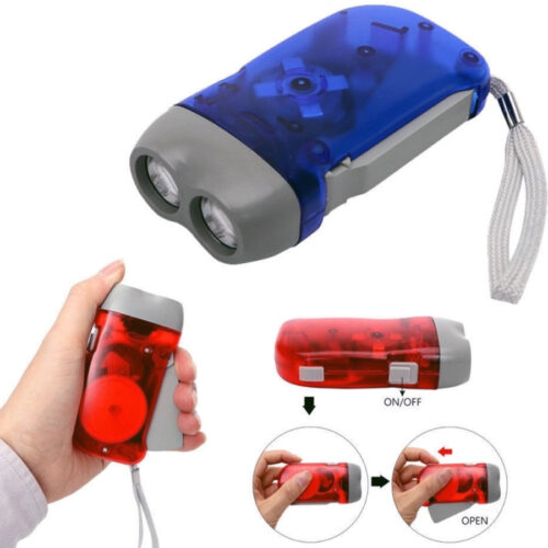 Torcia Pressione Mano Ricaricabile Carica Manuale Dynamo Led Molla Luce Lampada