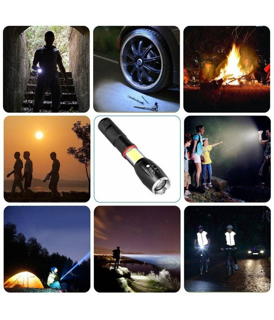 Torcia Tattica Militare Zoom Cob Ricaricabile Alta Luminosita' T6 Led Te-b0044 - immagine 2