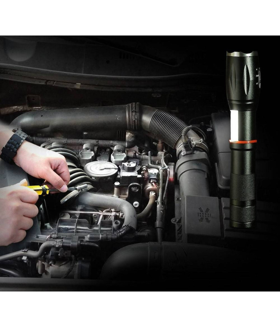 Torcia Tattica Militare Zoom Cob Ricaricabile Alta Luminosita' T6 Led Te-b0044 - immagine 3