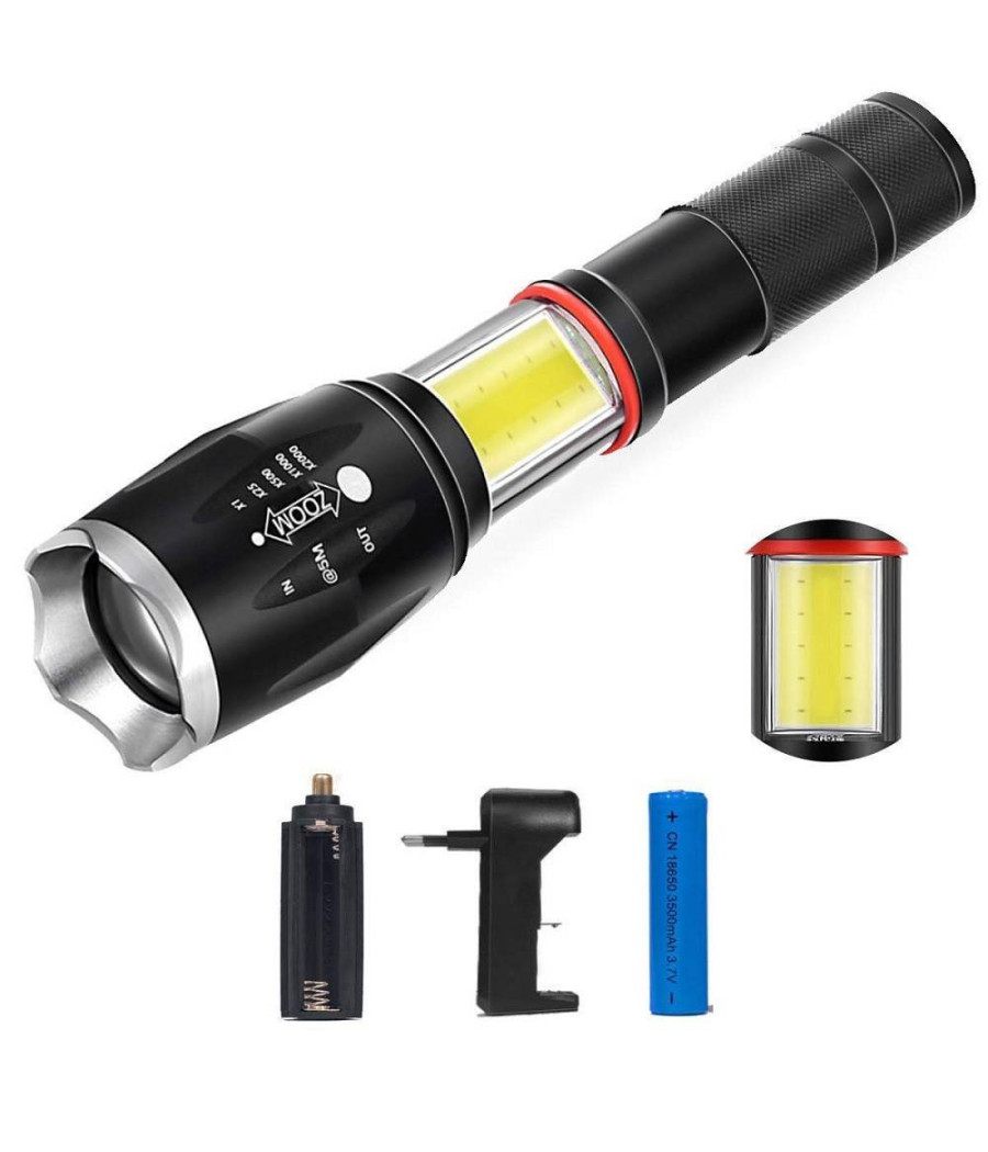 Torcia Tattica Militare Zoom Cob Ricaricabile Alta Luminosita' T6 Led Te-b0044