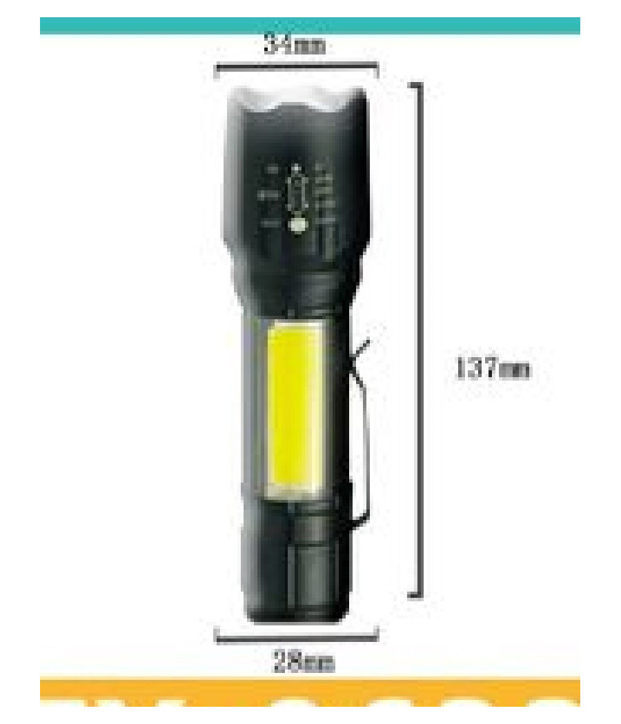 Torcia Tattica Usb Ricaricabile A Led Zoom Telescopico Escursioni Pesca Tx-9633 - immagine 3