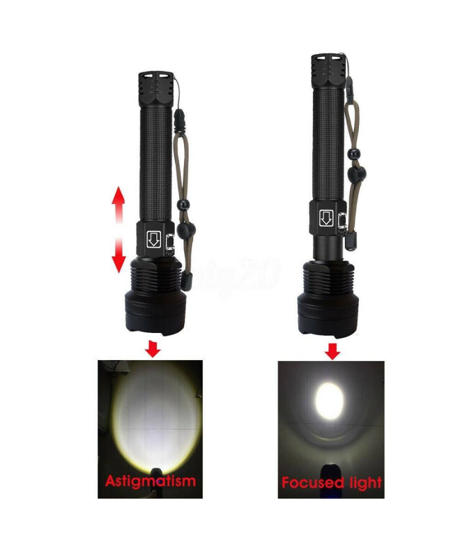 Torcia Tattica/militare Led Cree T6 Ricaricabile Zoom 2 Batterie P516-p70 V2 - immagine 2