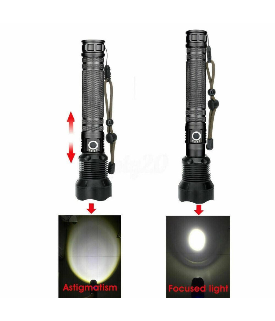 Torcia Tattica/militare Led Cree T6 Ricaricabile Zoom Doppia Batteria A89-p70 - immagine 2