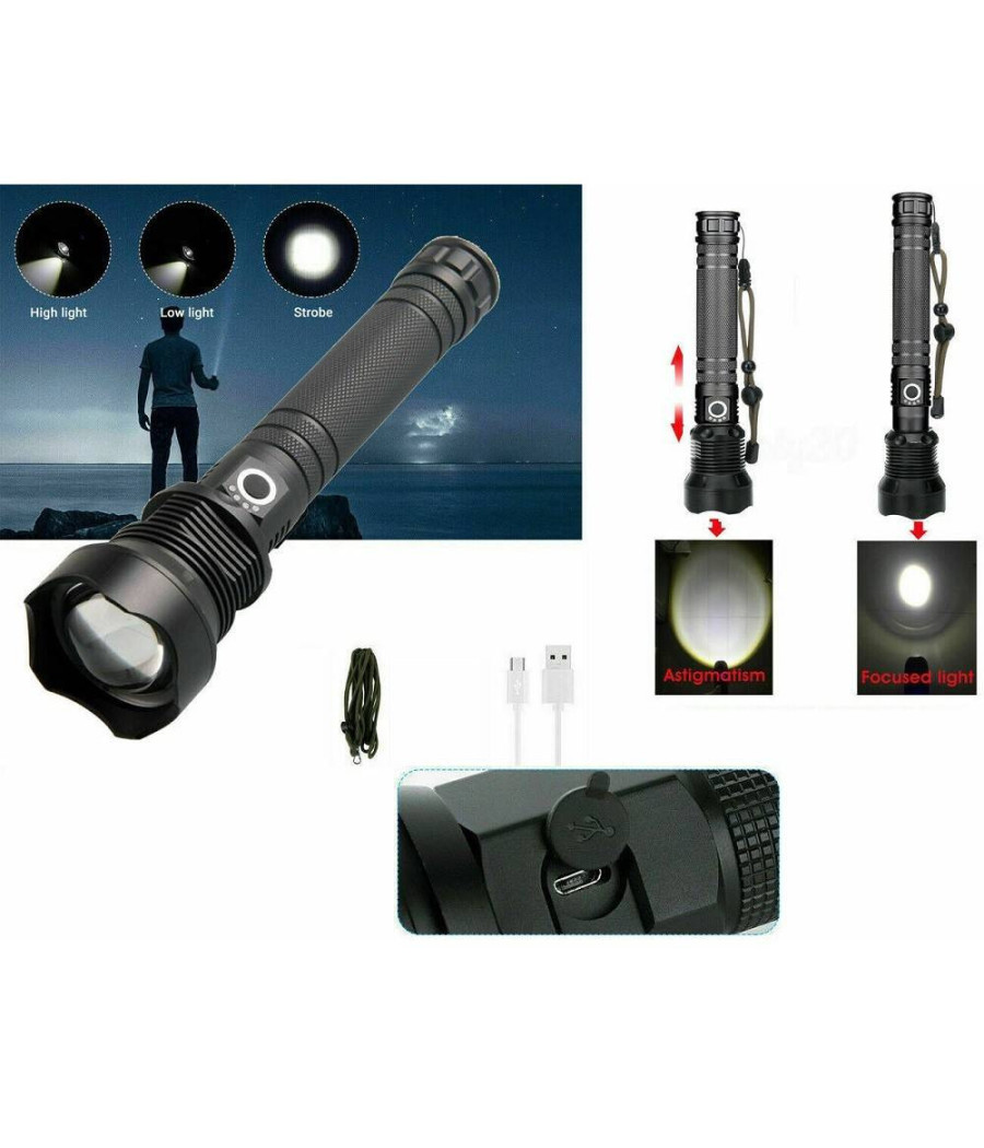 Torcia Tattica/militare Led Cree T6 Ricaricabile Zoom Doppia Batteria A89-p70