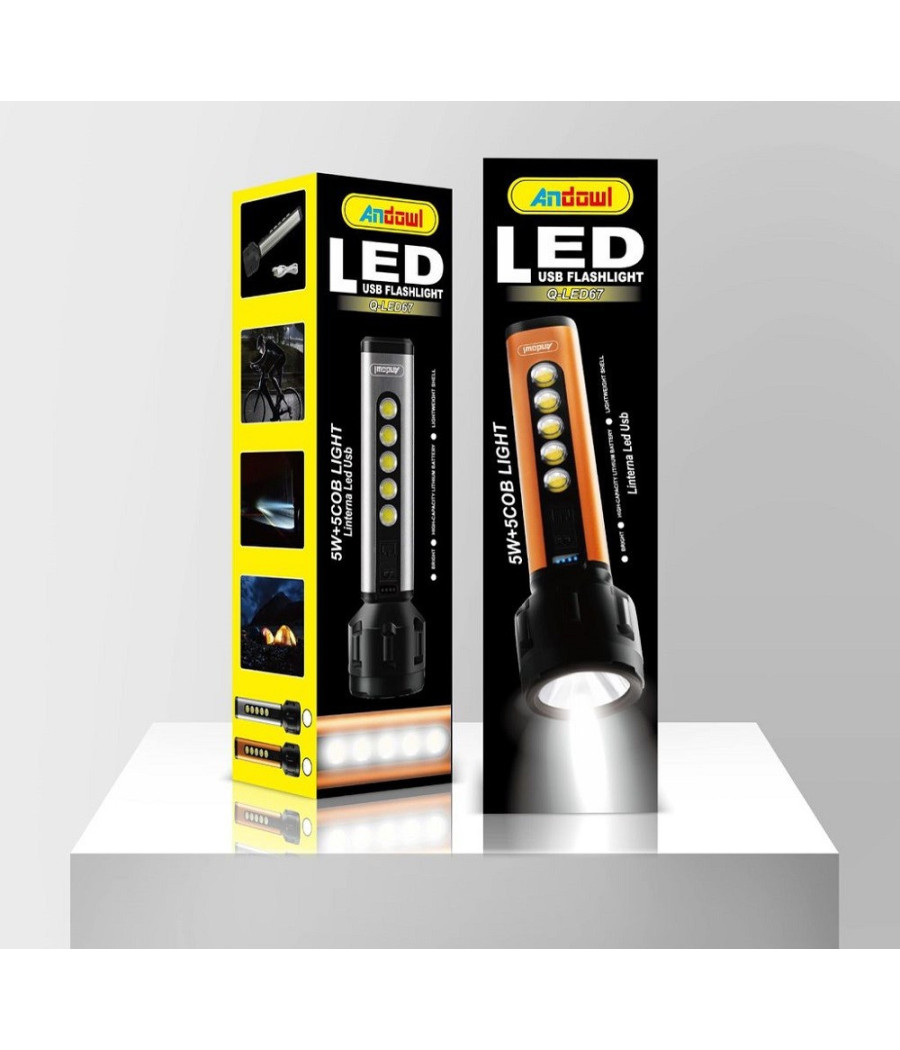 Torcia Usb Led Ricaricabile 5w+5 Cob Light Campeggio Ciclismo Escursioni Q-led67 - immagine 2