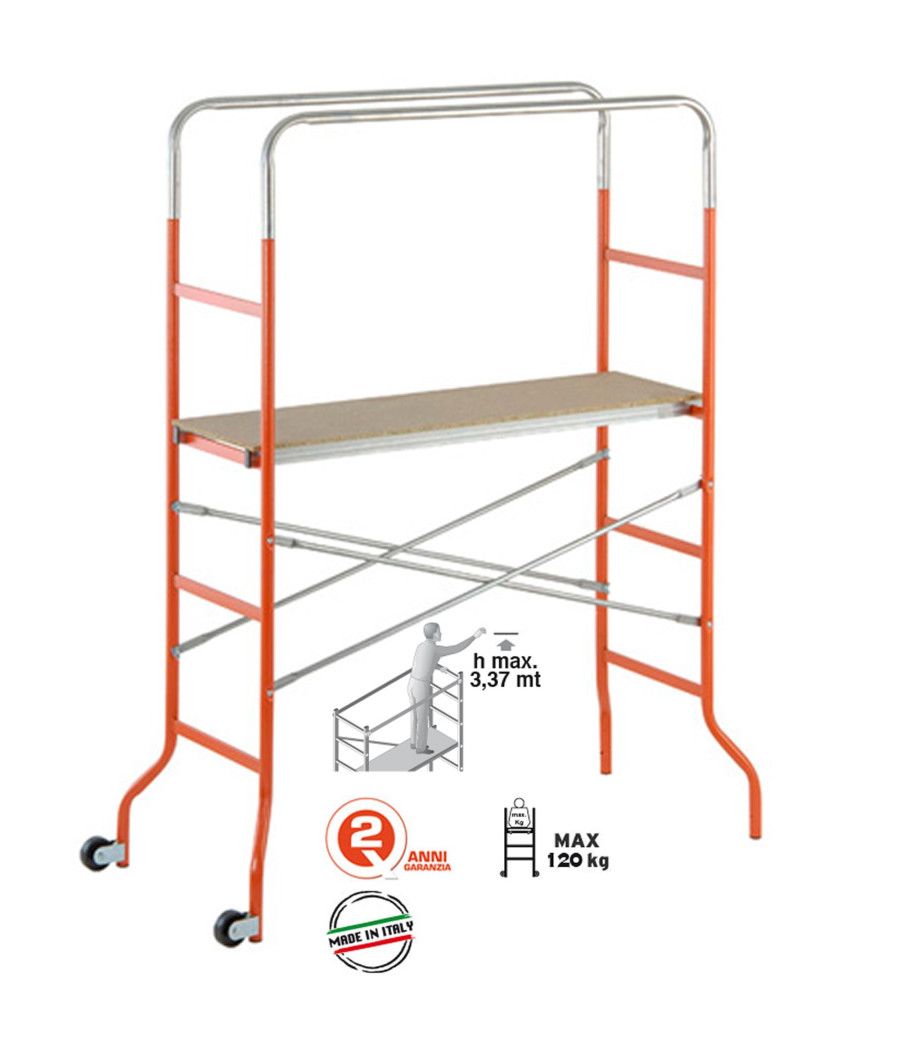 Trabattello Mini Con Pianale In Legno Altezza Massima 3,37 M Gierre Kreo Mini